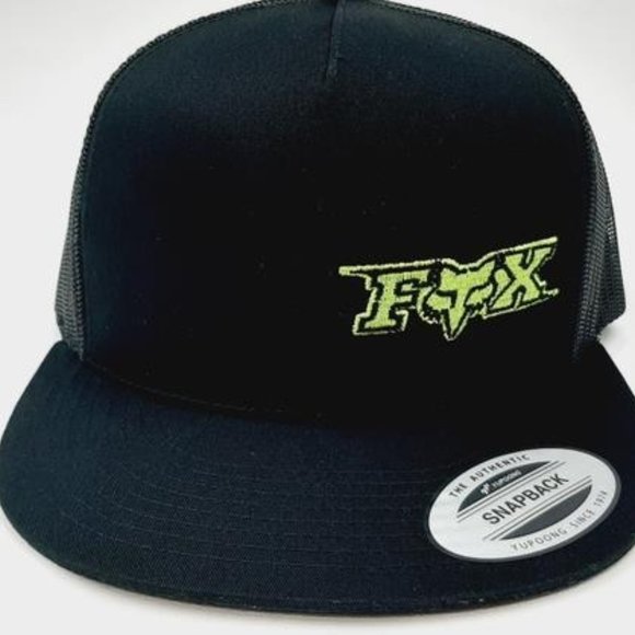 Other - FOX SHOX MX Racing Embroidered Flat Bill Trucker Mesh Snapback Cap Hat Black